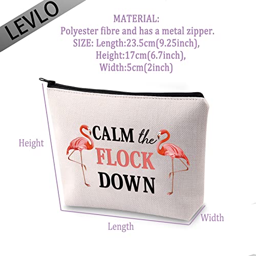 LEVLO Funny Flamingo Gift Calm The Flock Down Flamingo Cosmetic Bag Fun Flamingo Party Gift Flamingo Lover Gift (CALM THE FLOCK DOWN) - Image 2