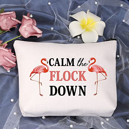 LEVLO Funny Flamingo Gift Calm The Flock Down Flamingo Cosmetic Bag Fun Flamingo Party Gift Flamingo Lover Gift (CALM THE FLOCK DOWN) - Image 3