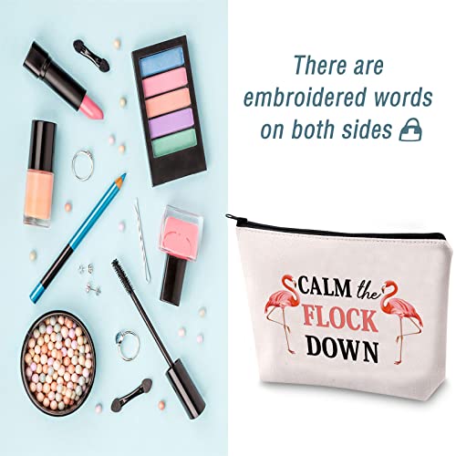 LEVLO Funny Flamingo Gift Calm The Flock Down Flamingo Cosmetic Bag Fun Flamingo Party Gift Flamingo Lover Gift (CALM THE FLOCK DOWN) - Image 4