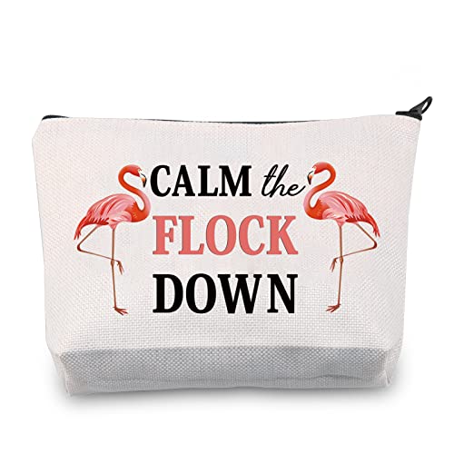 LEVLO Funny Flamingo Gift Calm The Flock Down Flamingo Cosmetic Bag Fun Flamingo Party Gift Flamingo Lover Gift (CALM THE FLOCK DOWN) - Image 1