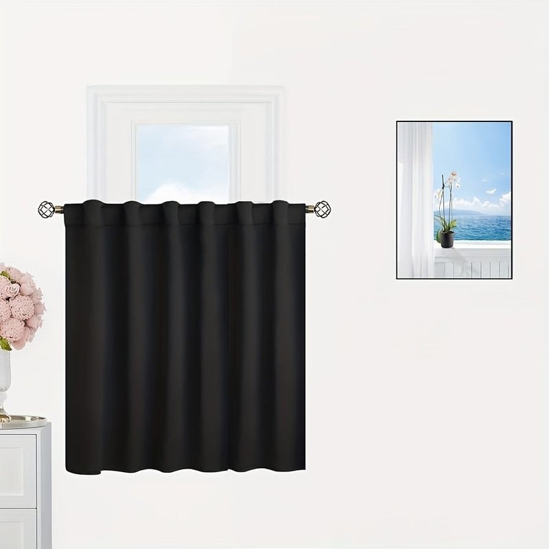 Black Short Blackout Curtain 25x24in Rod Pocket For Kitchen Bathroom Cabinet Camper RV - Image 1