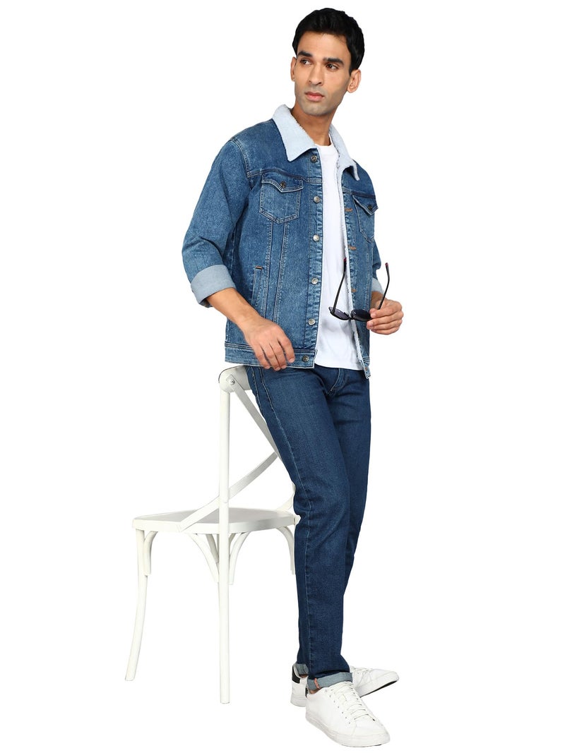 FTX Men Solid Blue Denim Jacket (536_1)_S - Image 1