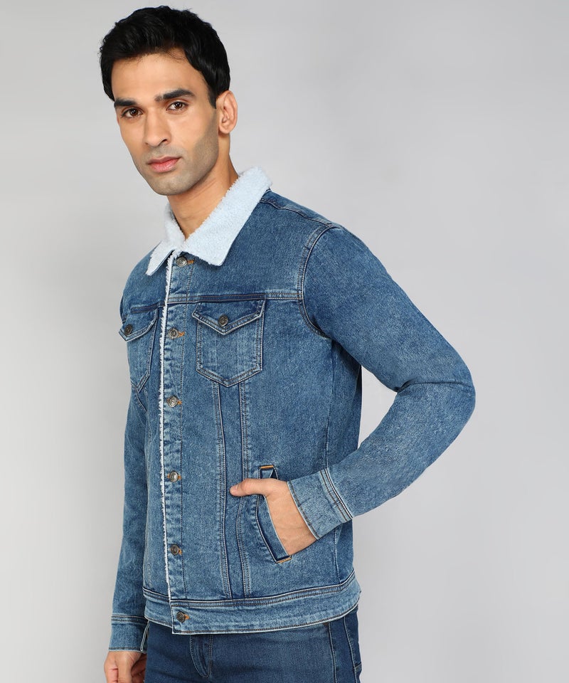 FTX Men Solid Blue Denim Jacket (536_1)_S - Image 3