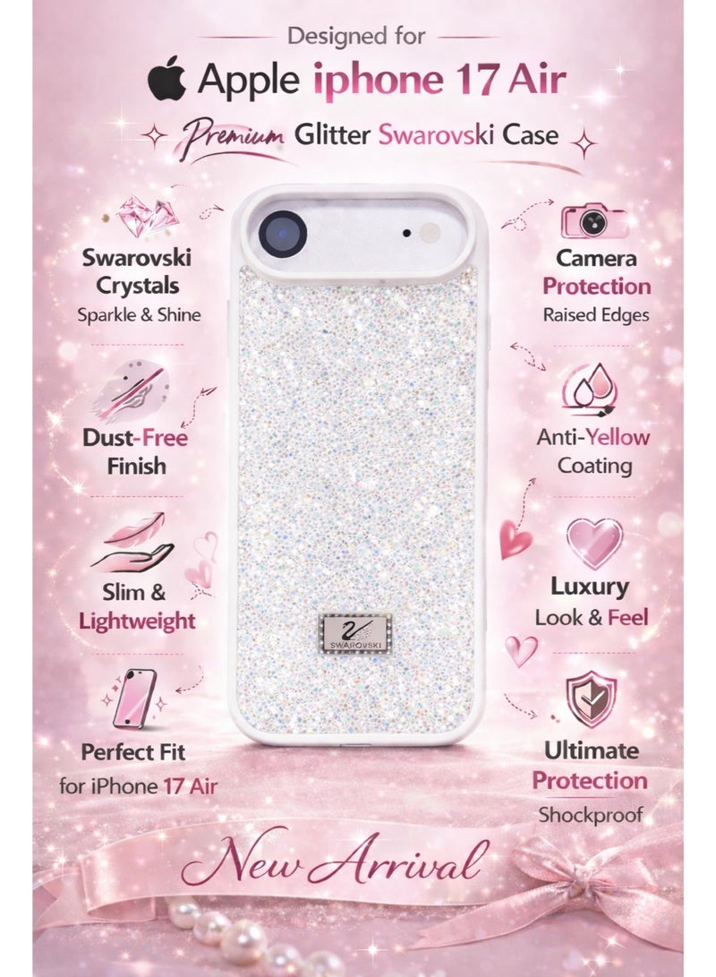 في آر كرييتيف غطاء هاتف فاخر لامع مرصع بالألماس لهاتف Apple iPhone 17 Air مع أحجار الراين المتلألئة للحماية - أبيض - Image 4