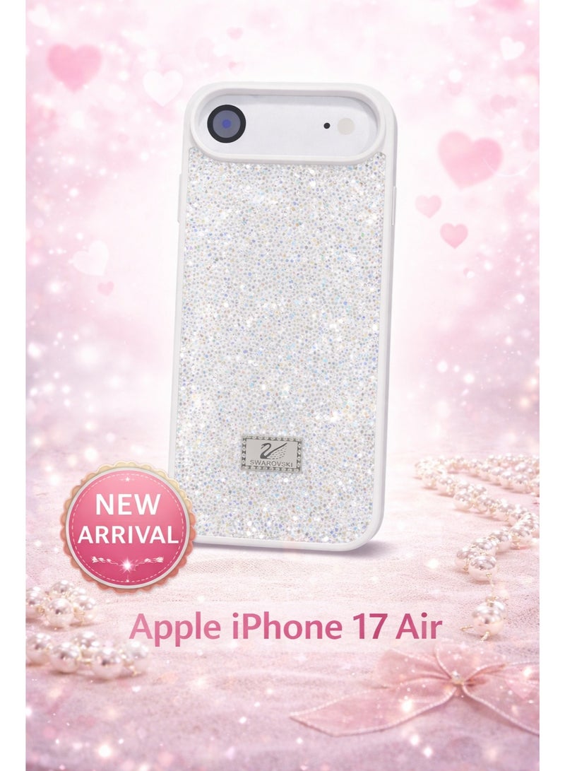 في آر كرييتيف غطاء هاتف فاخر لامع مرصع بالألماس لهاتف Apple iPhone 17 Air مع أحجار الراين المتلألئة للحماية - أبيض - Image 3