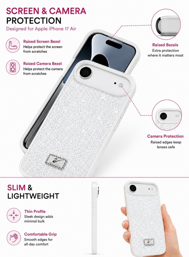 VR CREATIVE Luxury Sparkling Crystal Rhinestone Protective Phone Case Cover for Apple iPhone 17 Air – White - Image 5