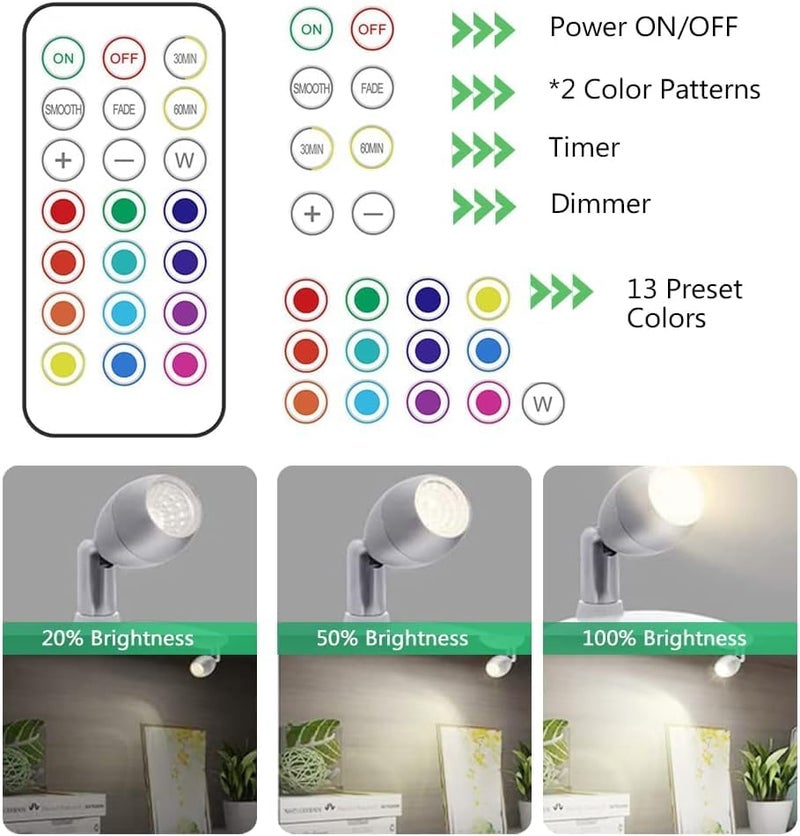 KINDEEP Spotlight Battery Operated, RGB Wireless LED Puck Light, Stick on Mini Accent Light, Dimmer & Timer Uplight with Remote, 4000K Warm White, for Picture Artwork Painting Plants 6 Pack - Image 3