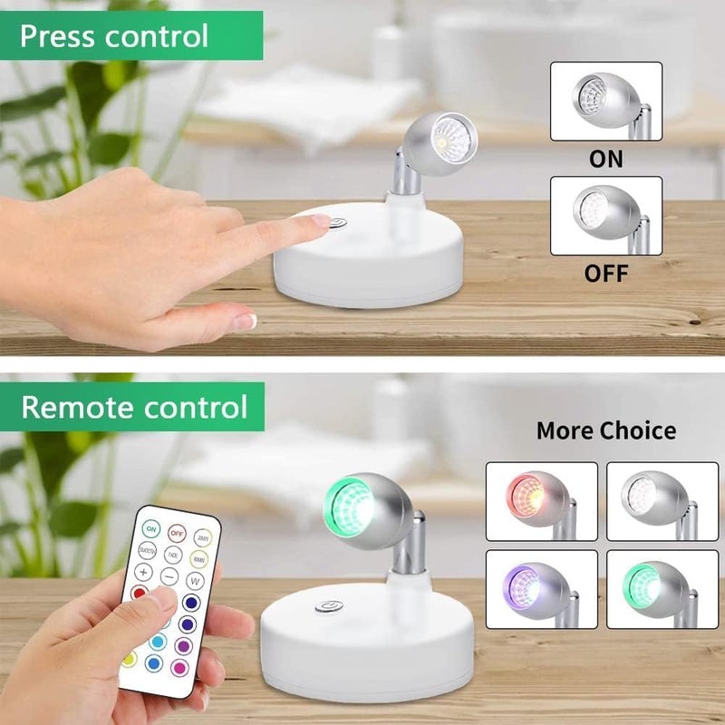 KINDEEP Spotlight Battery Operated, RGB Wireless LED Puck Light, Stick on Mini Accent Light, Dimmer & Timer Uplight with Remote, 4000K Warm White, for Picture Artwork Painting Plants 6 Pack - Image 5