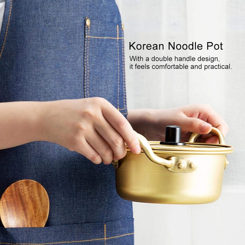 klarako Aluminum Ramen Pot with Lid,Saucepan Korean Hot Pot Ramen Noodle Cooker Pot Soup Pot Stockpot Small Sauce Pot for Cooking(6.3 Inch) - Image 4