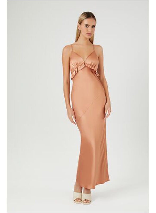 FOREVER 21 - Satin Ruffle-Trim Maxi Dress - Image 1