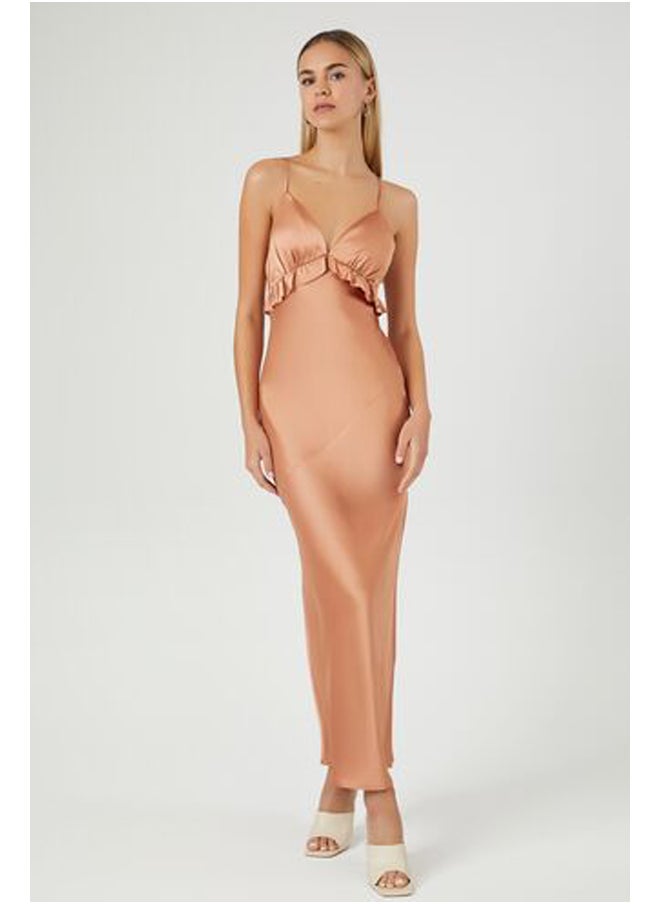 FOREVER 21 - Satin Ruffle-Trim Maxi Dress - Image 1
