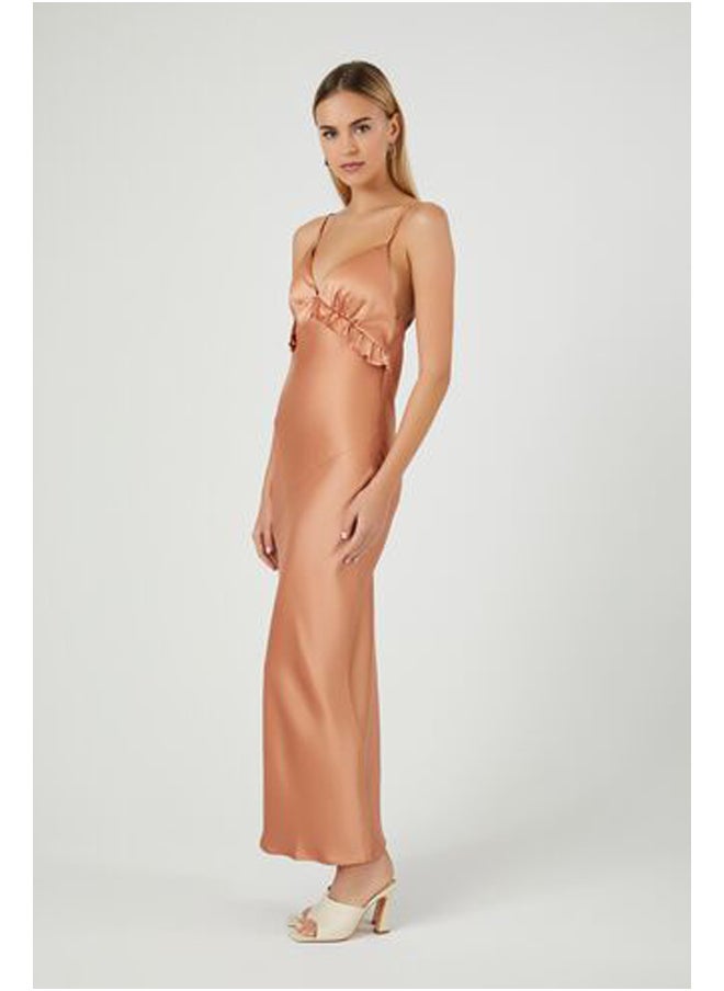 FOREVER 21 - Satin Ruffle-Trim Maxi Dress - Image 1