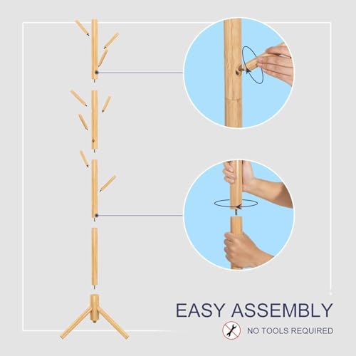 Ash  Roh Ash & Roh Natural Wooden Coat Rack Stand With Hooks Adjustable Height, Easy Assembly, Sturdy Solid Base for Coats, Hats, Handbags Entryway, Hallway, Bedroom, Office (Beige, 92-3), 10 x 10 x 24 Cm - Image 2