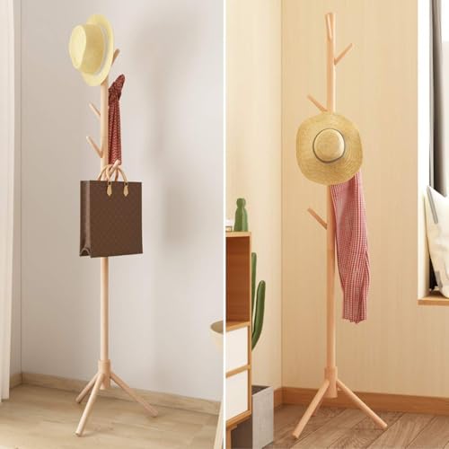 Ash  Roh Ash & Roh Natural Wooden Coat Rack Stand With Hooks Adjustable Height, Easy Assembly, Sturdy Solid Base for Coats, Hats, Handbags Entryway, Hallway, Bedroom, Office (Beige, 92-3), 10 x 10 x 24 Cm - Image 3