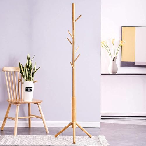 Ash  Roh Ash & Roh Natural Wooden Coat Rack Stand With Hooks Adjustable Height, Easy Assembly, Sturdy Solid Base for Coats, Hats, Handbags Entryway, Hallway, Bedroom, Office (Beige, 92-3), 10 x 10 x 24 Cm - Image 1