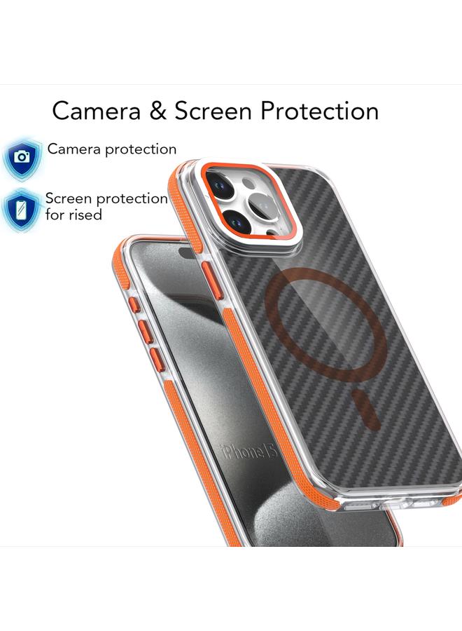 S-TOP Case For iPhone 15 Plus Magsafe Dual-Color Carbon Fiber Lens Film Phone Case with Lens Fold Holder - Image 4