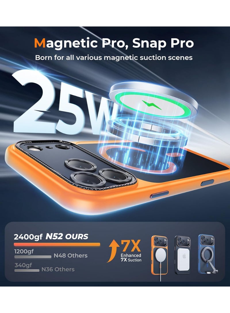 إكس ليفيل جراب iPhone 17 Pro Max ، غطاء متوافق مع MagSafe، أغطية حماية كاملة للكاميرا، حماية كاملة للكاميرا، أغطية هاتف شفافة غير لامعة مقاومة للصدمات، حماية من الاصفرار والسقوط لهاتف iPhone 17 Pro Max ، ملحقات هاتف، مقاوم للخدوش وبصمات الأصابع - برتقالي - Image 4