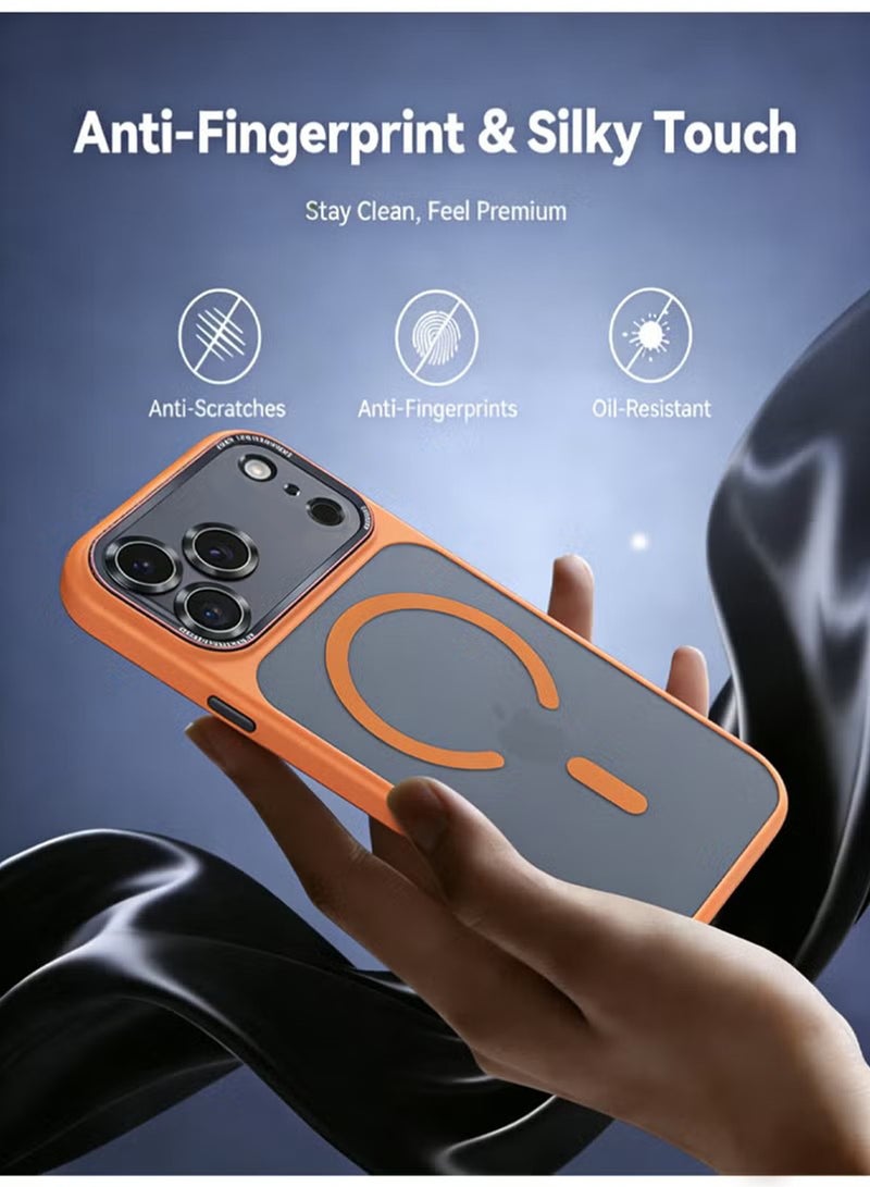 إكس ليفيل جراب iPhone 17 Pro Max ، غطاء متوافق مع MagSafe، أغطية حماية كاملة للكاميرا، حماية كاملة للكاميرا، أغطية هاتف شفافة غير لامعة مقاومة للصدمات، حماية من الاصفرار والسقوط لهاتف iPhone 17 Pro Max ، ملحقات هاتف، مقاوم للخدوش وبصمات الأصابع - برتقالي - Image 5