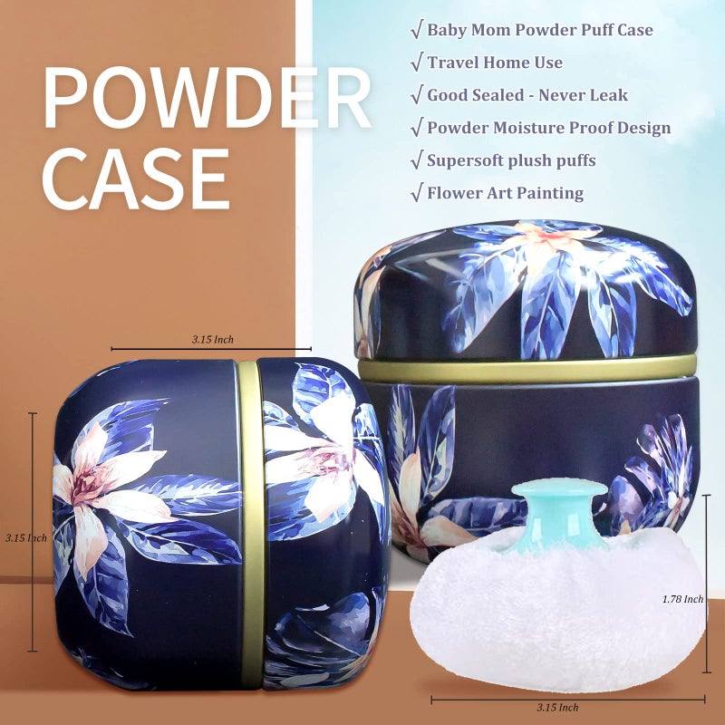 Topwon علبة بودرة توب وون 3.15 بوصة مع إسفنجة، خالية من BPA، حاوية إسفنجية ناعمة، بودرة جافة فضفاضة لجسم الأطفال والنساء، للاستخدام في السفر والمنزل، زهرة زرقاء - Image 5