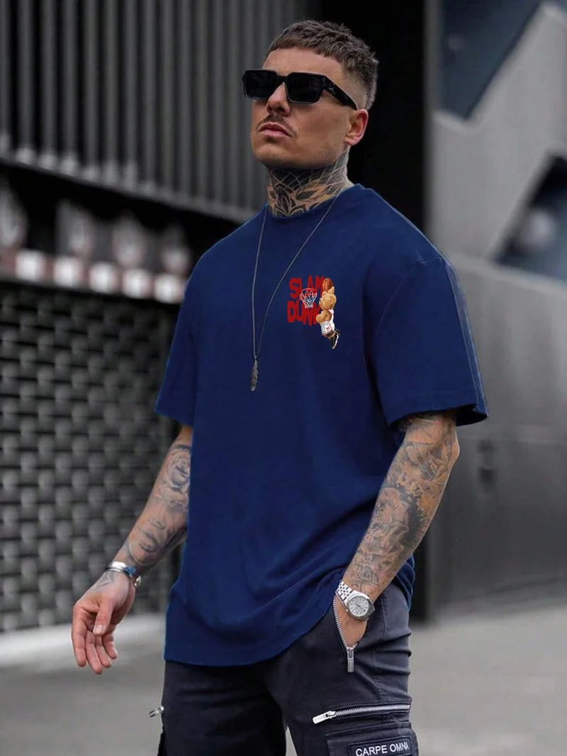 دوغ فش Teddy Printed Oversize Navy Blue Men's T-Shirt