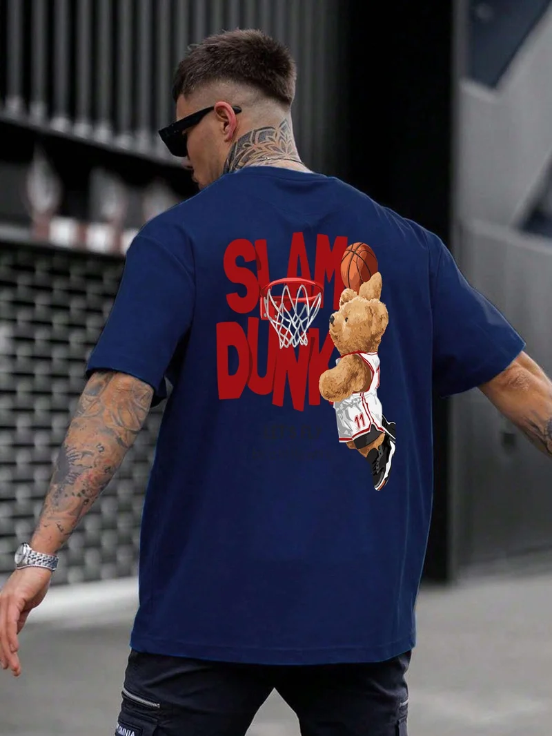 دوغ فش Teddy Printed Oversize Navy Blue Men's T-Shirt