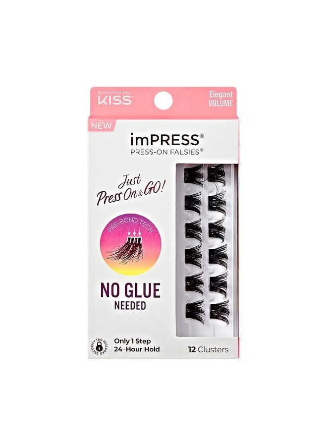 Impress Press False Eyelashes, Lash Clusters, Falsies, Elegant Volume', 12Mm-14Mm, Includes 12 Pieces Of Pre-Bonded Lashes, Contact Lens Friendly, Easy To Apply, Reusable Strip Lashes - Image 1