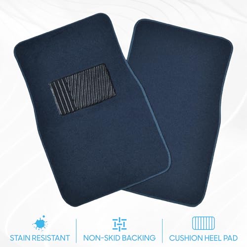 BDK Premium Carpet Blue Floor Mats for Cars - Universal Fit Interior 4-Piece Car Mats Full Set with Vinyl Heel Pad Protector - Cute Car Accessories Interior Floor Covers for SUVs & Trucks - Image 3