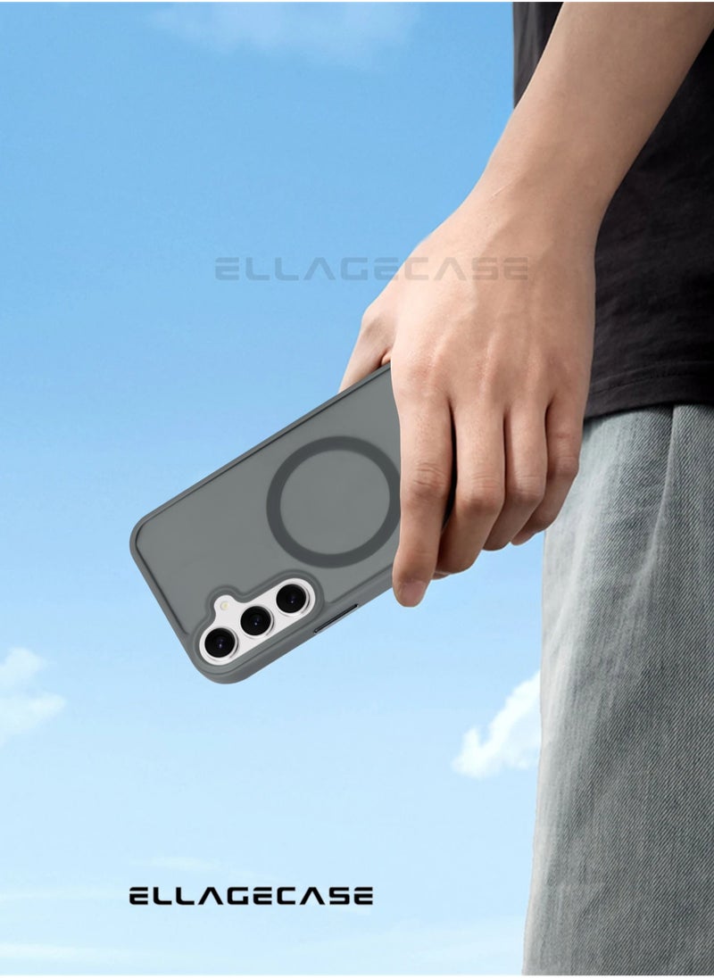 ELLAGECASE - Grey Stylish Case for Samsung Galaxy S25 Plus, Solid Camera Protection, Shockproof, Enhanced Protection, Compatible with MagSafe and Wireless Charging - Image 1