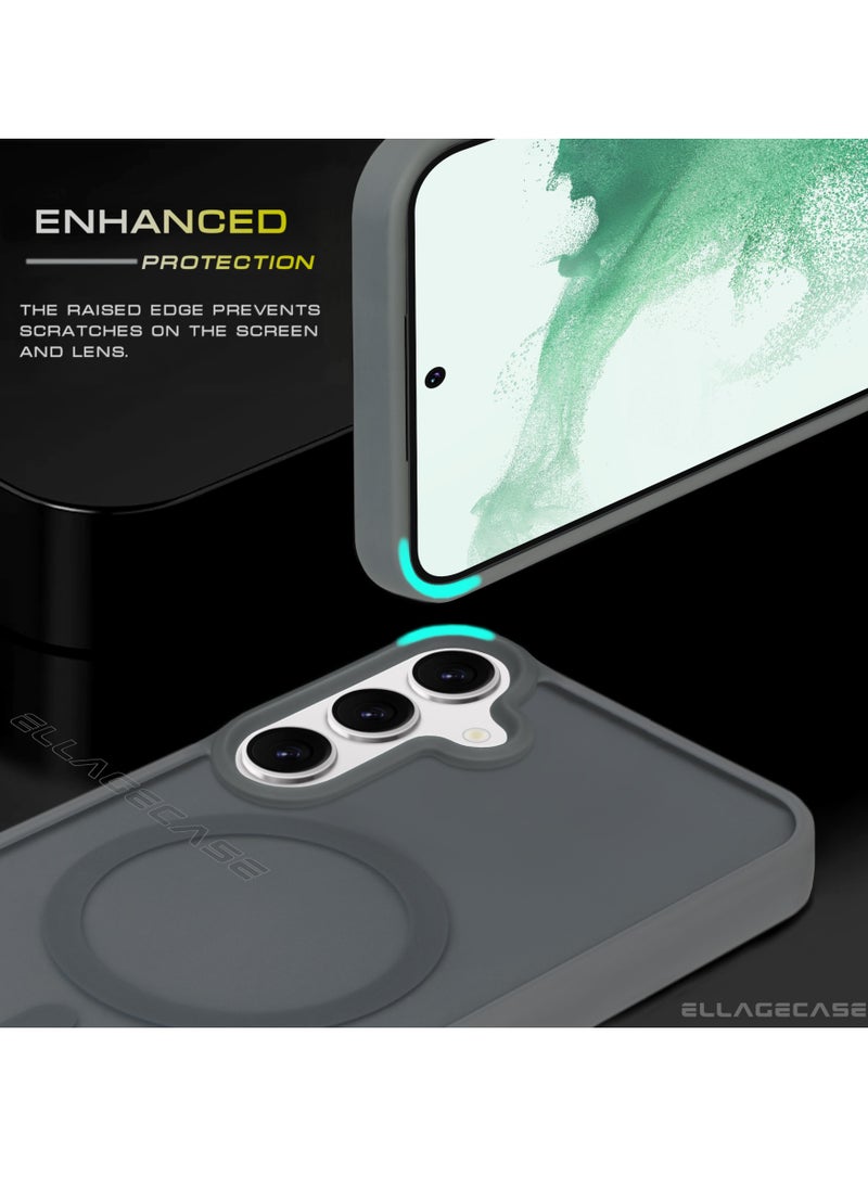ELLAGECASE - Grey Stylish Case for Samsung Galaxy S25 Plus, Solid Camera Protection, Shockproof, Enhanced Protection, Compatible with MagSafe and Wireless Charging - Image 1