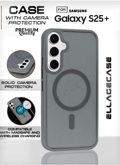 Grey Stylish Case for Samsung Galaxy S25 Plus, Solid Camera Protection, Shockproof, Enhanced Protection, Compatible with MagSafe and Wireless Charging