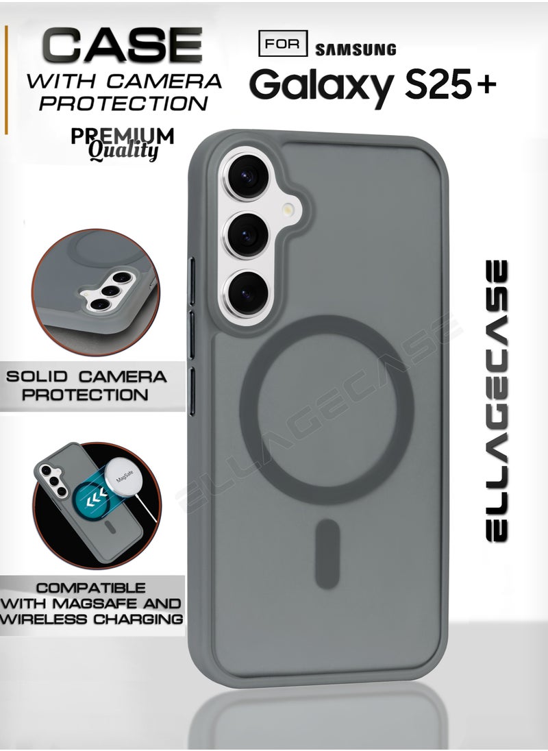 ELLAGECASE - Grey Stylish Case for Samsung Galaxy S25 Plus, Solid Camera Protection, Shockproof, Enhanced Protection, Compatible with MagSafe and Wireless Charging - Image 1