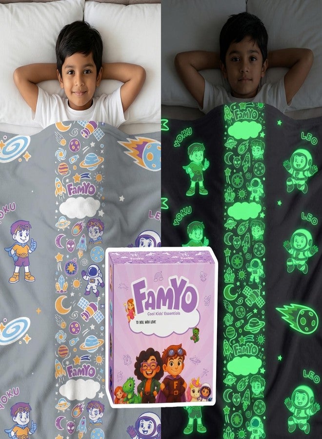 FAMYO بطانية فاميو® جلوماكس المضيئة للأطفال - ليو الفلكي | بطانية سرير مزدوجة من الفلانيل الناعم تتوهج في الظلام 200×152 سم | بطانية شتوية للأطفال | مختبرة وآمنة (رمادي) - Image 2