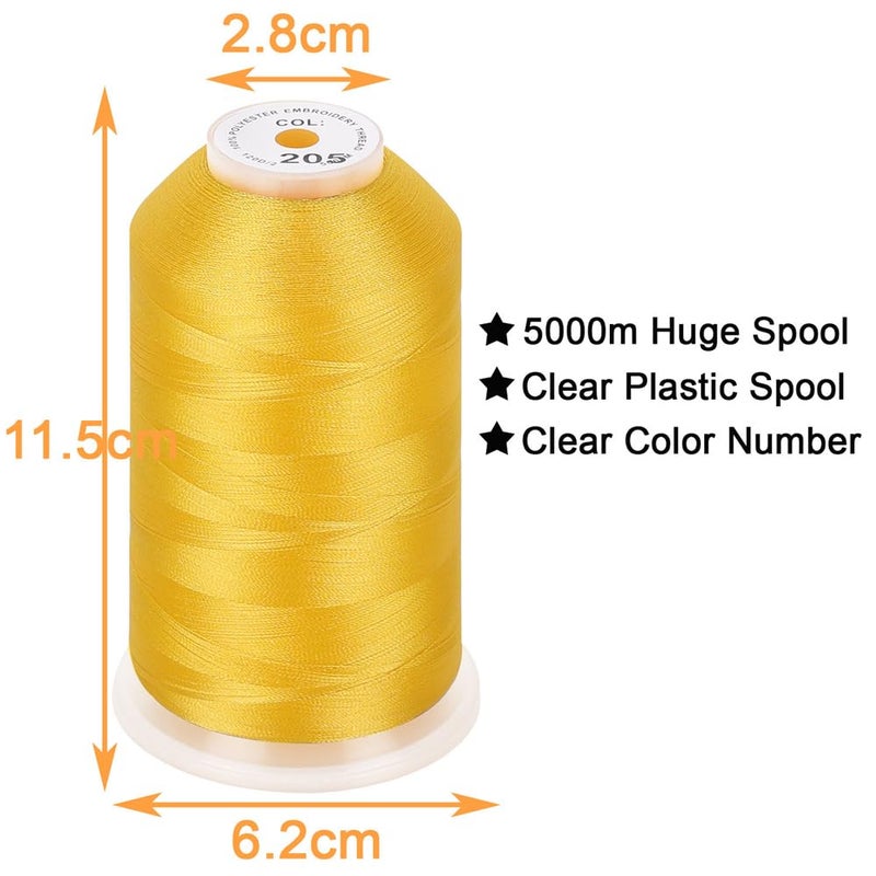 New brothread - Single Huge Spool 5000M Each Polyester Embroidery Machine Thread 40WT for Commercial and Domestic Machines - Yellow - Image 2