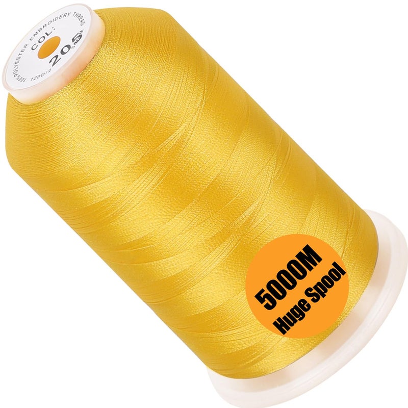 New brothread - Single Huge Spool 5000M Each Polyester Embroidery Machine Thread 40WT for Commercial and Domestic Machines - Yellow - Image 1