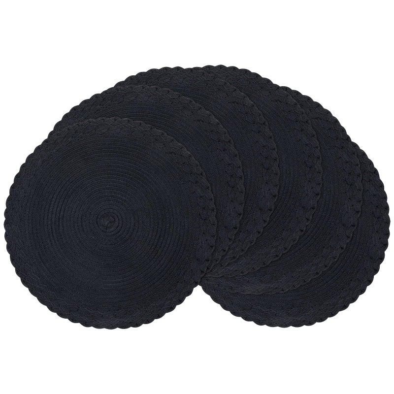 SHACOS مجموعة شاكوس من 6 حصائر دائرية منسوجة 15 بوصة بحافة مضفرة قابلة للغسل من القطن والبوليستر باللون الأسود