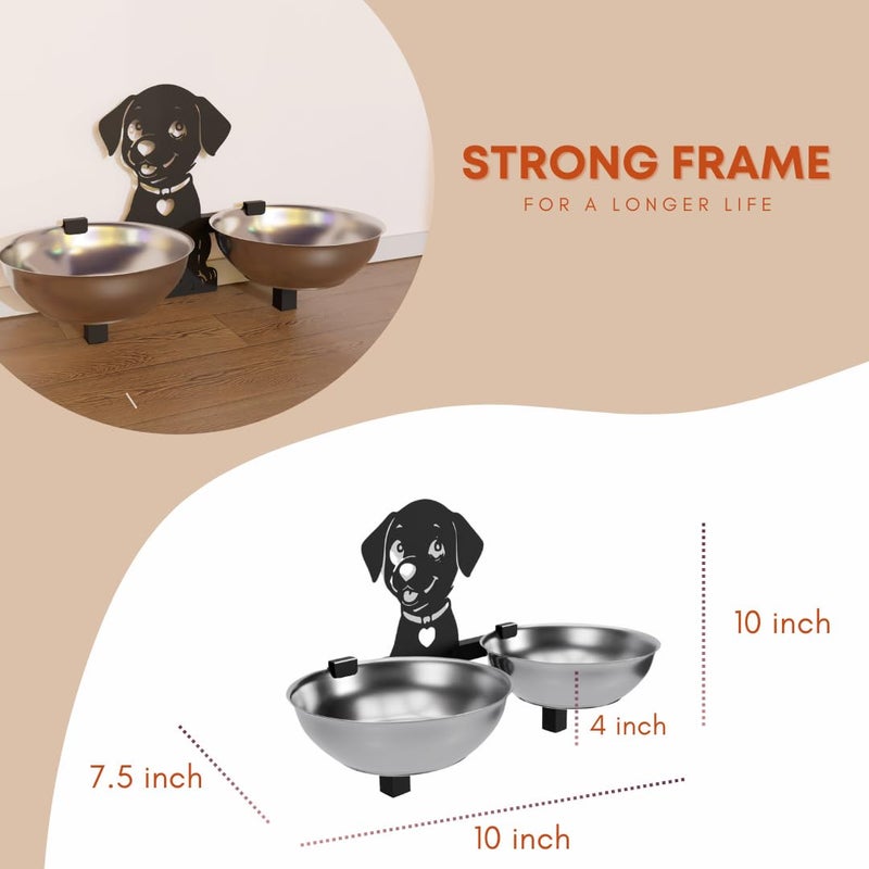 COGO GINGY Pet Feeder| 2 Stainless Steel Bowls (800 ml Each) | Wall Mountable | Elevated Feeder for Medium & Large Dogs & Cats | 10 x 10 x 7.5 inch | Strong Metal Frame | Colour: Matt Black - Image 2
