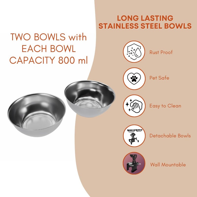 COGO GINGY Pet Feeder| 2 Stainless Steel Bowls (800 ml Each) | Wall Mountable | Elevated Feeder for Medium & Large Dogs & Cats | 10 x 10 x 7.5 inch | Strong Metal Frame | Colour: Matt Black - Image 4