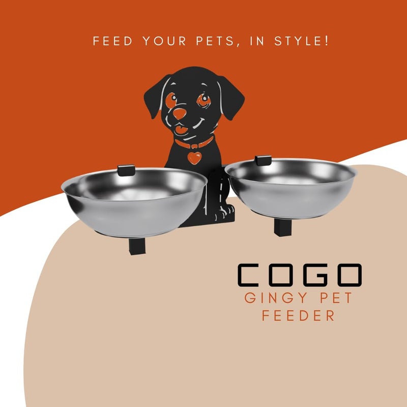 COGO GINGY Pet Feeder| 2 Stainless Steel Bowls (800 ml Each) | Wall Mountable | Elevated Feeder for Medium & Large Dogs & Cats | 10 x 10 x 7.5 inch | Strong Metal Frame | Colour: Matt Black - Image 3