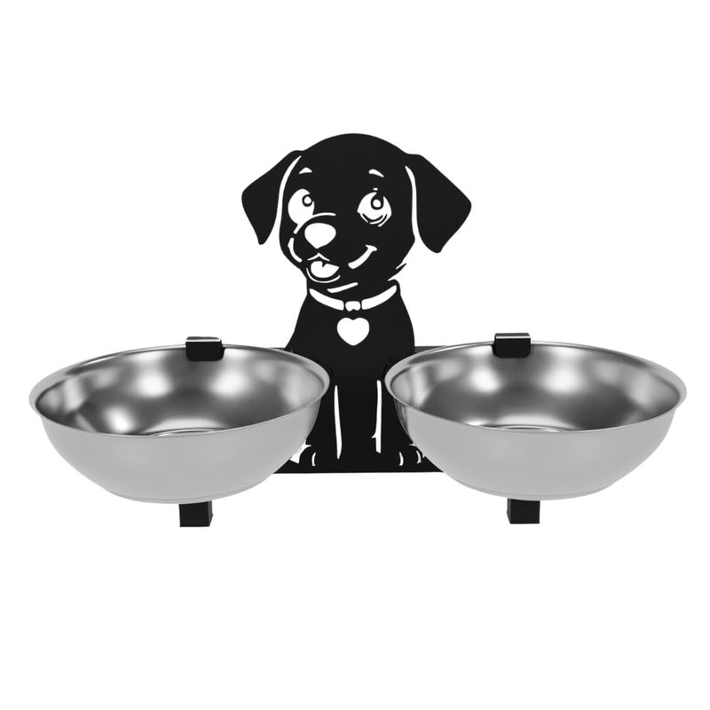 COGO GINGY Pet Feeder| 2 Stainless Steel Bowls (800 ml Each) | Wall Mountable | Elevated Feeder for Medium & Large Dogs & Cats | 10 x 10 x 7.5 inch | Strong Metal Frame | Colour: Matt Black - Image 1