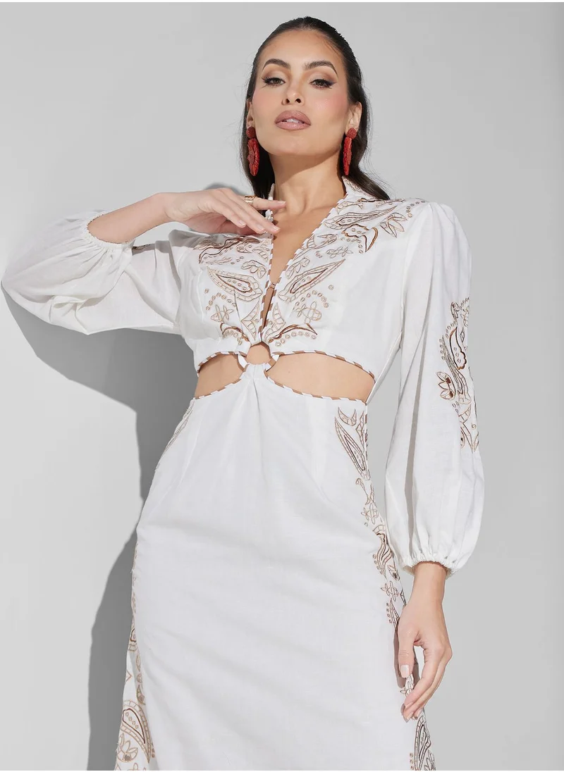 Threadz by Ajooni Cut Out Embroidered Dress
