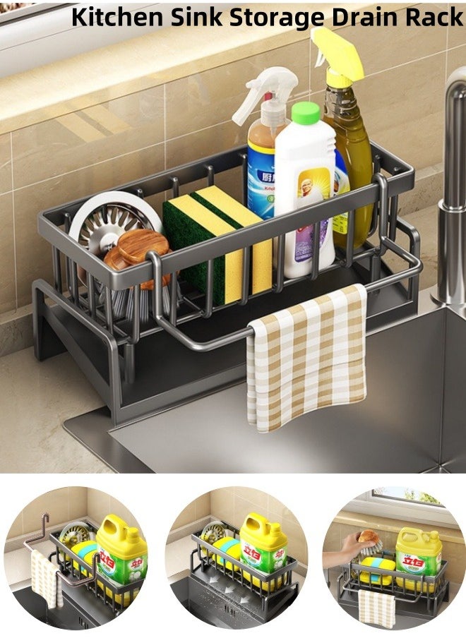 Generic Kitchen Sink Storage Rack with Towel Rod Sink Drying Drainer Rack,Toilet Storage Rack, Soap Dishcloth Brush Holder Organizer for Kitchen,Kitchen Faucet Sponge Holder,Drain Rack for Sponge, Soap, Bru  - Image 1