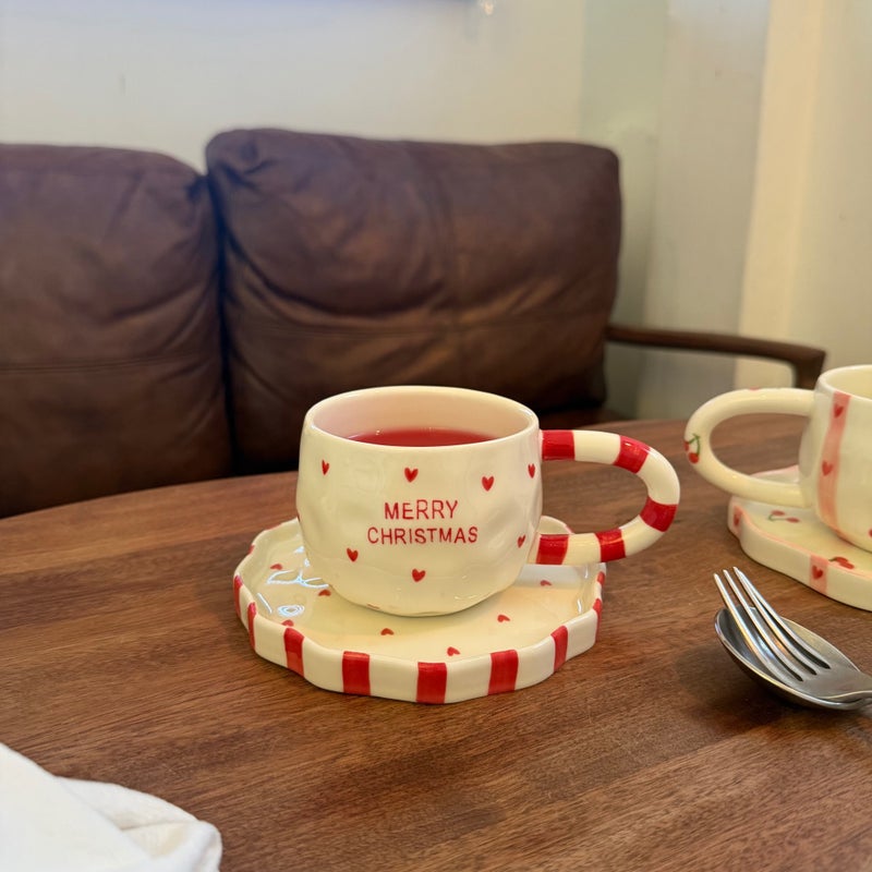 French Ins Retro Christmas Style Hand-Painted Ceramic Coffee Cup And Saucer, High-Looking Afternoon Tea Dessert Saucer - Image 4