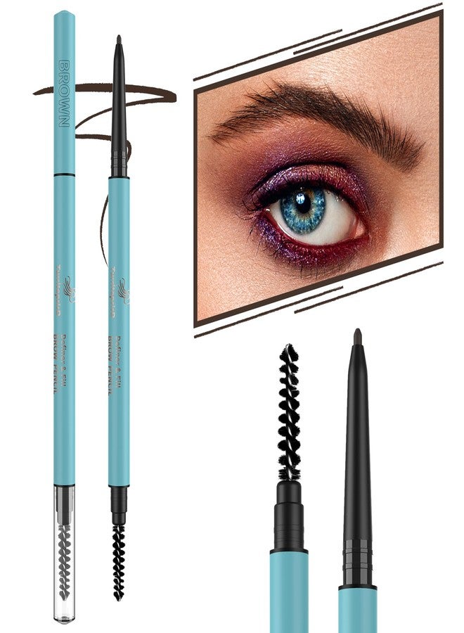 TurritopsisD Ultra-thin Brow Pencil (2-Pack Light Brown) Eyebrow Pencil Waterproof Smudge-proof Precise Fine-tip Ultra-slim Built-in Soft Spoolie Brush - Image 1