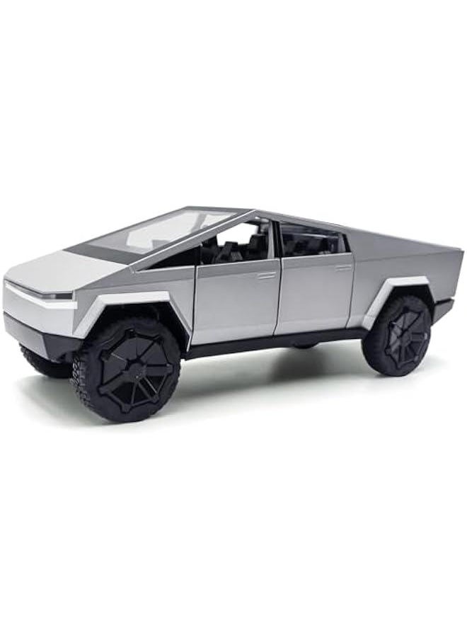 Generic - Cybertruck Model: 1/24 Diecast Metal Toy Trucks with Lights and Sounds, Mini Vehicles Toys for Boys, Ages 3 and Up (Silver) - Image 1