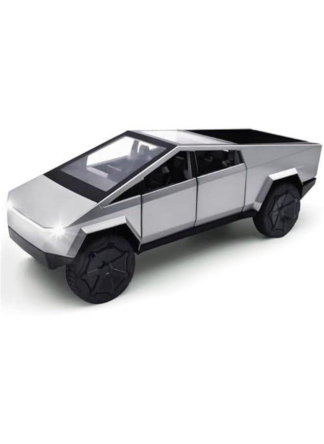Generic - Cybertruck Model: 1/24 Diecast Metal Toy Trucks with Lights and Sounds, Mini Vehicles Toys for Boys, Ages 3 and Up (Silver) - Image 1