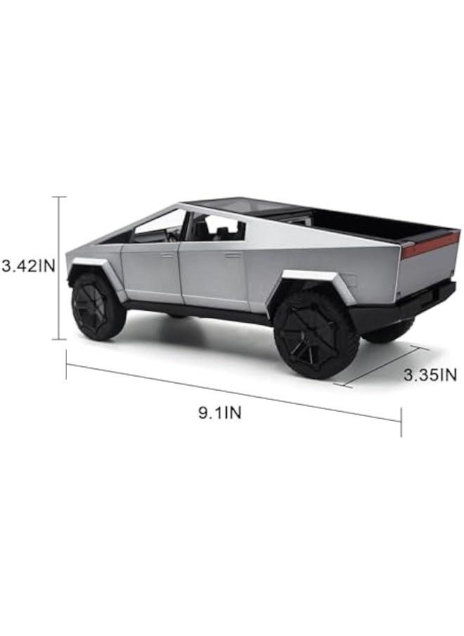Generic - Cybertruck Model: 1/24 Diecast Metal Toy Trucks with Lights and Sounds, Mini Vehicles Toys for Boys, Ages 3 and Up (Silver) - Image 1
