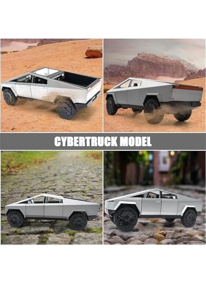Generic - Cybertruck Model: 1/24 Diecast Metal Toy Trucks with Lights and Sounds, Mini Vehicles Toys for Boys, Ages 3 and Up (Silver) - Image 1