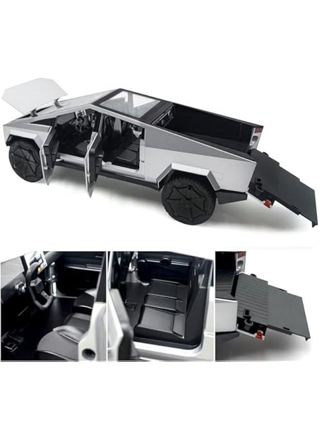 Generic - Cybertruck Model: 1/24 Diecast Metal Toy Trucks with Lights and Sounds, Mini Vehicles Toys for Boys, Ages 3 and Up (Silver) - Image 1