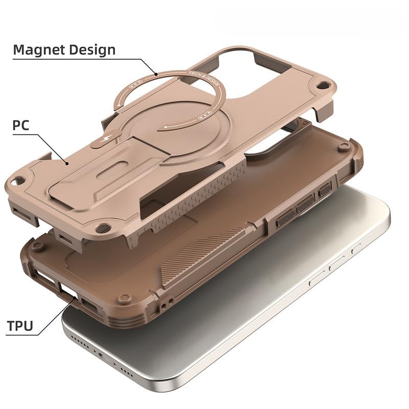 US LITE Back Cover for iPhone 16 Pro Max with Portable Kickstand | Mag-Safe Compatible Magnetic Case | Shockproof Military Grade Protection | Extreme Protection Phone Cover – Bronze - Image 4