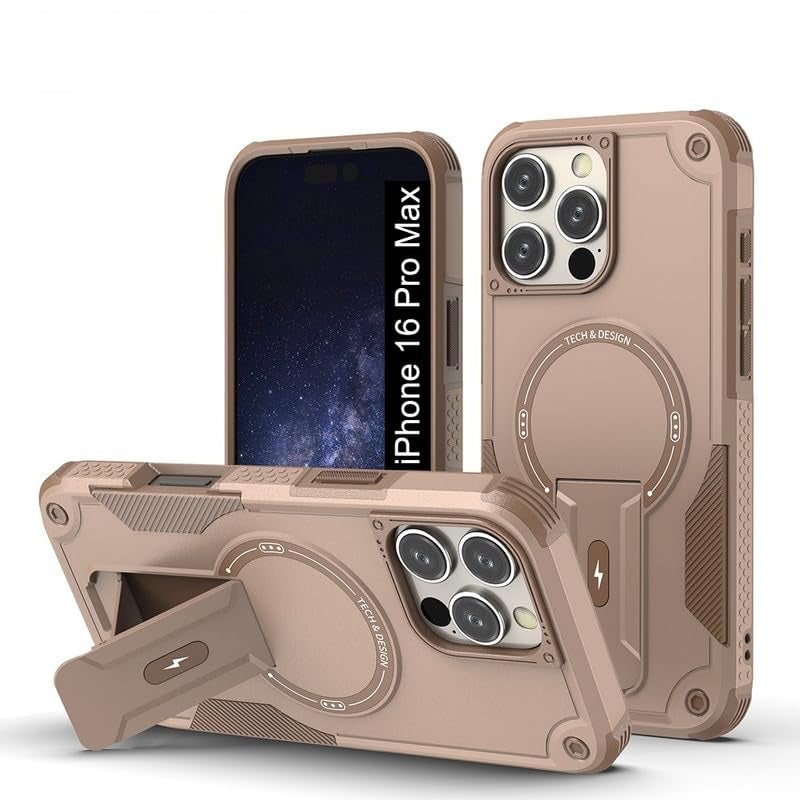 US LITE Back Cover for iPhone 16 Pro Max with Portable Kickstand | Mag-Safe Compatible Magnetic Case | Shockproof Military Grade Protection | Extreme Protection Phone Cover – Bronze - Image 1
